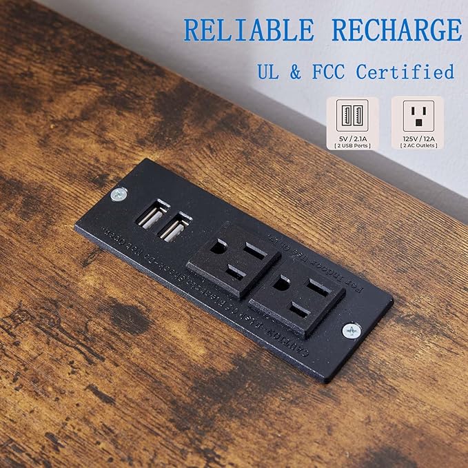 Farmhouse Nightstand with Charging Station & Drawers, White Wood Bedside Table, End Table with 2 Storage Drawers & USB Ports for Bedroom, Dorm, White