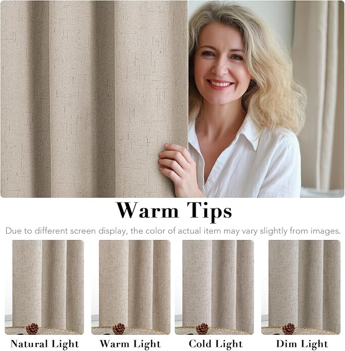 H.VERSAILTEX 100% Blackout Curtains for Bedroom Thermal Insulated Linen Textured Curtains Heat and Full Light Blocking Drapes Living Room Curtains 2 Panel Sets, Cobblestone, 52x84 Inch