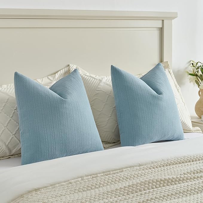 FUTEI Denim Blue Decorative Throw Pillow Covers 26x26 Inch Set of 2,Soft Cozy Wheat Ear Striped Patterns Euro Pillow Shams,Modern Home Decor for Couch Bed Living Room