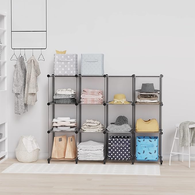 HOMIDEC Closet Organizers and Storage, 9 Cube Storage Organizer, Portable Closet Organizer Cubes Shelves for Clothes, Bedroom, Wardrobe, Kids Room, Bathroom, Grey