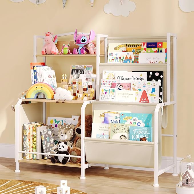 Kids Bookshelf and Toy Storage Organizer, 3 Tier Bookshelf for Kids Rooms, Nursery Book Shelves, Montessori Toddler Book Shelf, Baby Toy Shelf Kid Books Rack