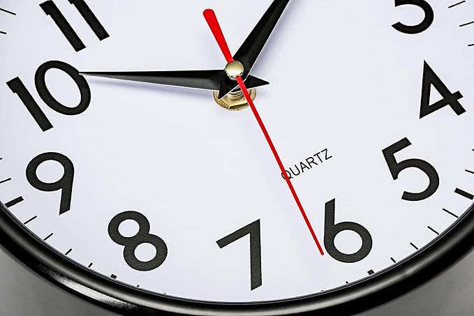 Bernhard Products Black Wall Clock 8" Silent Non-Ticking Quality Quartz Battery Operated Small Clock for Home/Office/Kitchen/Classroom/Bedroom Easy to Read