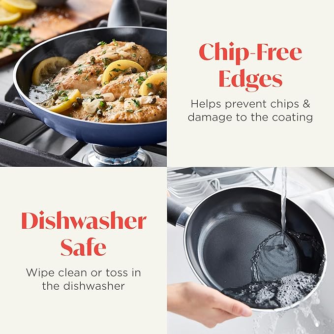 Deco 9.5” Nonstick Frying Pan Skillet, Made in Italy, Diamond Ceramic PFAS-Free, Dishwasher & Metal Utensil Safe, Durable Gloss Enamel Finish, Stay-Cool Handle, High Walls-Extra Room, Blue