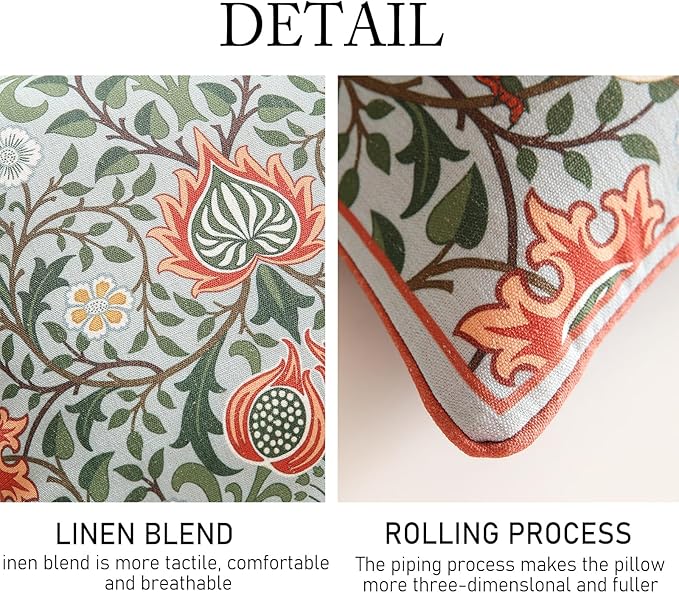 Design Lumbar Retro Elegant Linen Throw Pillow Covers 12"x20" Pack of 2, Blue Gray Floral Vine Pattern Cushion Covers Decor Rectangle Pillowcases for Bed,Living Room,Outdoor,Car