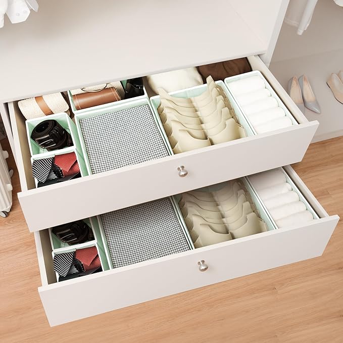 Cupic Cupid Drawer Organizer, Dresser Organizers, Foldabe Drawer Organizer Clothes, Closet Organization and Storage Dividers for Socks, Underwear and Diaper, Set of 12, Green