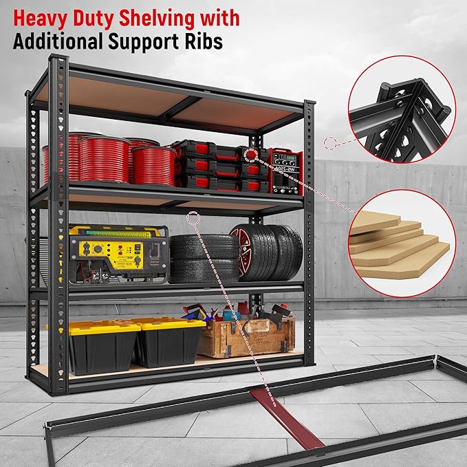 REIBII 40" W Garage Shelving 2000LBS Storage Shelves Adjustable Metal Shelving 4 Tier Metal Shelves Pantry Shelf for Closet Basement Kitchen 40" W x 19.7''D x 60''H