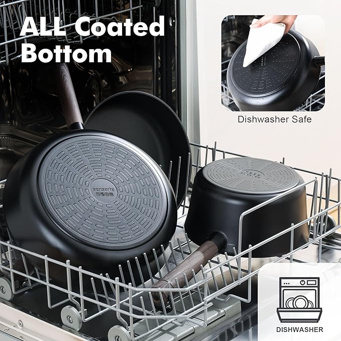 SENSARTE Pots and Pans Set Nonstick Cookware Set Kitchen Cooking Set Non-stick, Dishwasher & Oven Safe, Induction Compatible, Free of Intentionally Added PFOA/PFOS, 13pcs, Black
