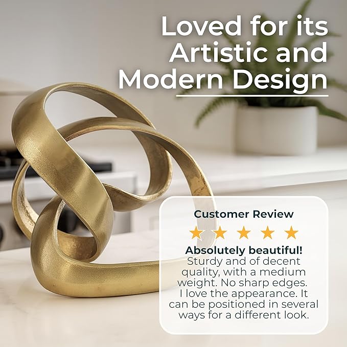 Metal Decorative Object – Minimalist Shelves & Coffee Table Decor – Aluminum Knot Sculpture Modern Home Decor for Office, Bedroom & Living Room – 8" x 7", Gold