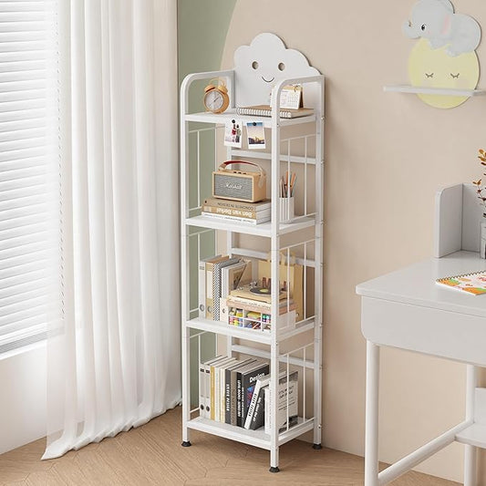 UMDONX 4-Tier Cloud Kids Bookshelf, Cute Nursery Bookcase & Toy Storage Organizer for Toddlers, Bedroom & Playroom, White