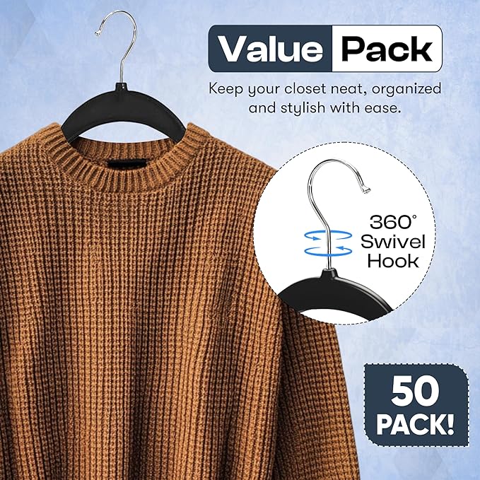 DEILSY™ Black Hangers 50 Pack - Thin Slim Space Saving, Plastic Hangers, Non Velvet Plastic Hanger for Closet Organization Hanger for Clothes Adult