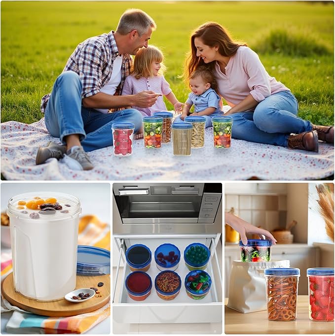 Freezer Storage Containers, Food Storage Containers with Leakproof Twist Top Lids, Stackable Plastic Containers with Lids, Reusable Soup Containers for Meal Prep, Lunch, Leftovers [6 Pack-32 OZ]