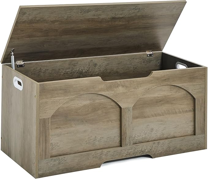 Storage Bench, 39.4" Retro Wooden Storage Chest Trunk, Large Toy Chest with Lift Top, Toy Box U-Shaped Opening, 39.4" x 15.7" x 18.3", Supports 330 lb, Entryway Bench for Living Room, Grey