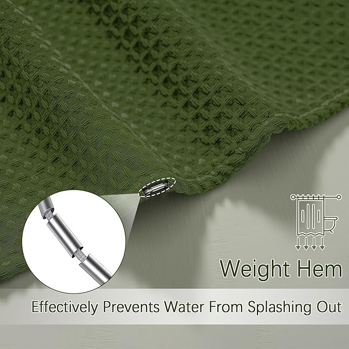 Green Stall Shower Curtain Waffle Weave Fabric, Luxury Waterproof Shower Curtains, 256GSM Heavy Duty Camper Shower Curtain for Travel Trailers with 6 Metal Hooks, 36Wx72H Bright Green