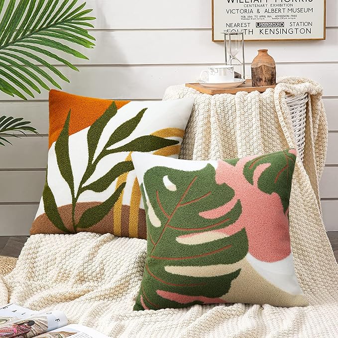 Merrycolor Abstract Boho Pillow Covers 18x18 Soft Mid Century Throw Pillow Covers Texture Geometric Floral Green Pillow Cover Cases Bohemian Decorative Throw Pillows for Couch Bed Sofa Bedroom