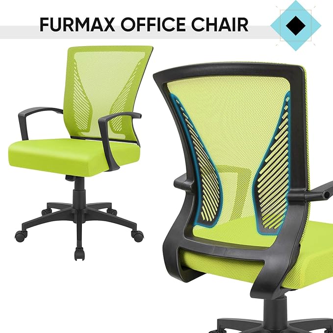 Furmax Office Chair Ergonomic Computer Desk Mesh Chair Mid Back Swivel Lumbar Support with Armrest (1, Cyan)