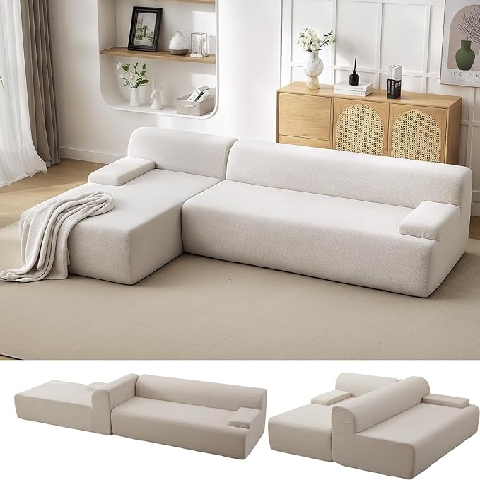 108" Sectional Couches for Living Room, Modular Sectional Sofa with L-Shape Chaise,Ultra Soft Corduroy L Shaped Couch Bed,Perfect Comfy Couches for Living Room, No Assembly Required, Beige