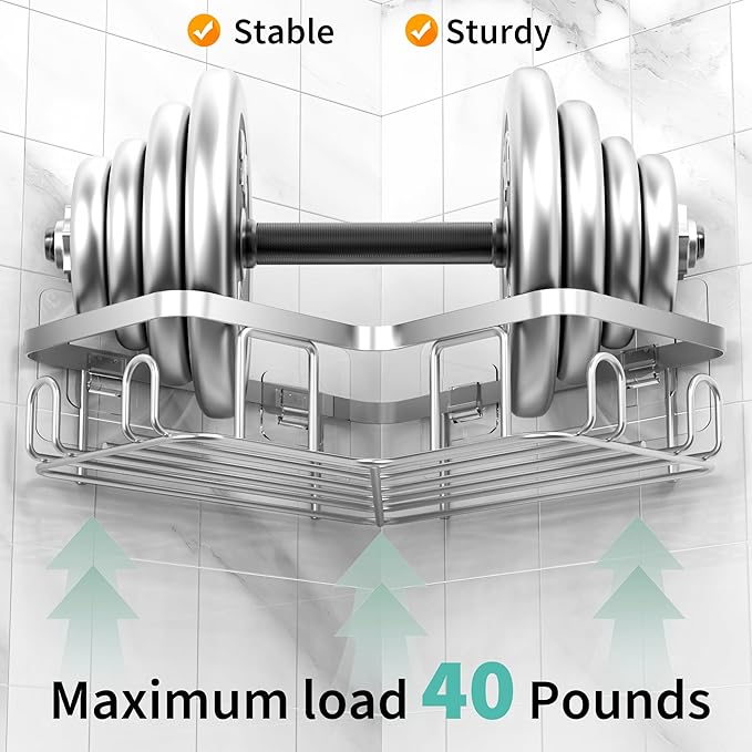 Moforoco Corner Shower Caddy Shelf Organizer Rack, Self Adhesive Black Bathroom Shelves Basket, Home Farmhouse Wall Inside Organization and Storage Decor Rv Accessories, Apartment Essentials