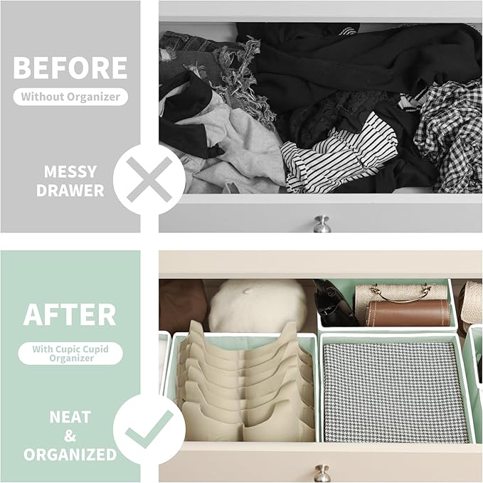 Cupic Cupid Drawer Organizer, Dresser Organizers, Foldabe Drawer Organizer Clothes, Closet Organization and Storage Dividers for Socks, Underwear and Diaper, Set of 12, Green