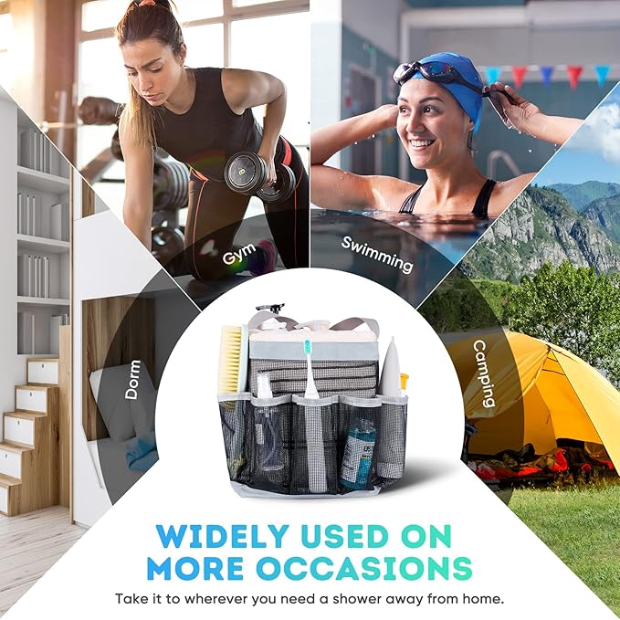 2 Pack Mesh Shower Caddy Portable for College Dorm Room Essentials, Shower Caddy Dorm with 8-Pocket Large Capacity,Shower Bag for Beach,Swimming,Gym