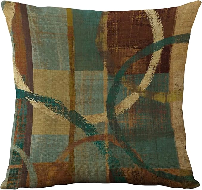 WOMHOPE Set of 4 Vintage Geometric Decorative Throw Pillow Covers Pillow Cases Cushion Cases 18 x 18 Inch for Living Room,Couch and Bed (Wooden)