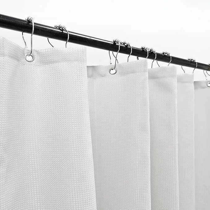 Glawry Waffle Boho Green Shower Curtain Thick Weighted Heavy Duty Abstract Mid Century Tropical Palm Leaf Modern Bathroom 72Wx72L Inches Bath Accessories Art Home Decor Fabric 12 Pack Hooks