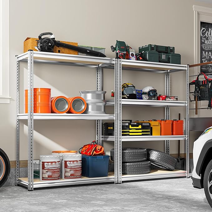 REIBII Storage Shelves Adjustable Metal Shelving 1600LBS Garage Shelves Industrial Metal Shelves 4 T ier Garage Shelving for Kitchen Pantry Closet, Sliver, 11.8" D x 23.6" W x 56.7" H