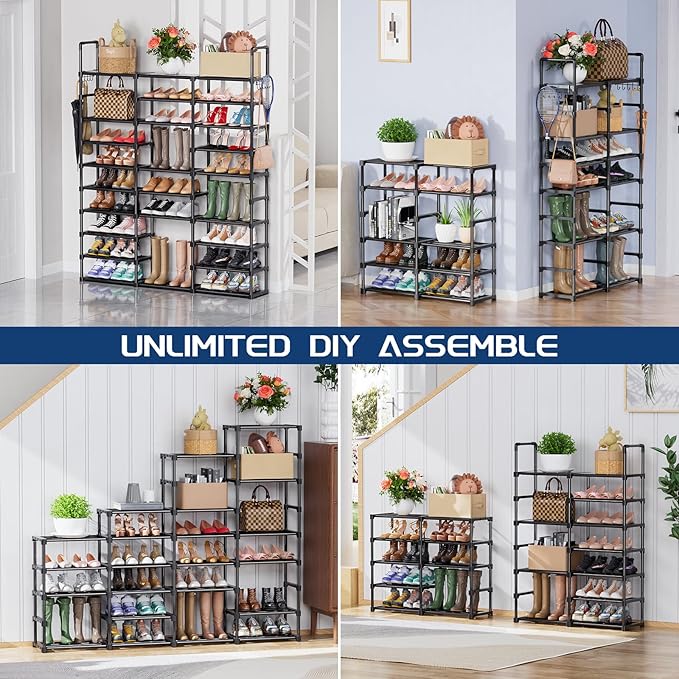 Mavivegue 10 Tiers Shoe Rack Tall Shoe Organizer Shoe Storage 55-65 Pairs Vertical Shoe Shelf Large Shoe Rack Organizer Stackable Shoe Racks for Entryway, Closet, Garage, Bedroom,Cloakroom -Black