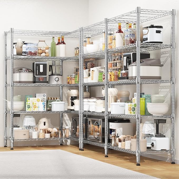 Homdox 5 Tier Storage Shelves, Heavy Duty Wire Shelving Unit, Adjustable Metal Shelves for Storage, Garage Rack Pantry Shelves Kitchen Shelving, 14"x60"x72", Silver Gray