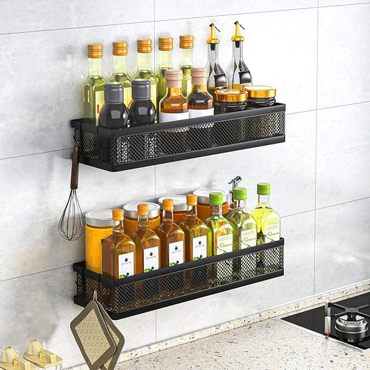 PUSDON Metal Wall Hanging Basket 2 Packs DIY Suitable for Multiple Scenes - Large Black Netting