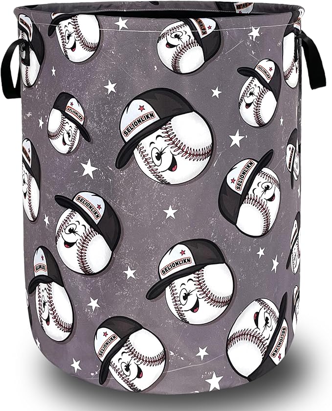 Funny Baseball Laundry Basket Foldable Oxford Cloth Baseball Laundry Hamper With Handle Portable Clothes Storage Basket 18.9 X 16.5 Inch Storage Bag For Laundry Room/Bathroom/Bedroom
