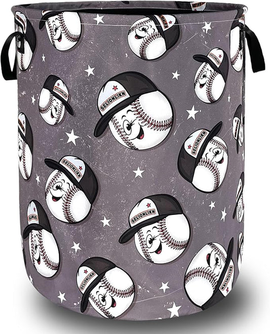 Funny Baseball Laundry Basket Foldable Oxford Cloth Baseball Laundry Hamper With Handle Portable Clothes Storage Basket 18.9 X 16.5 Inch Storage Bag For Laundry Room/Bathroom/Bedroom
