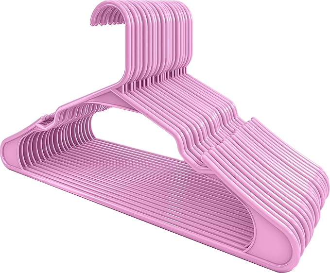 Utopia Home Plastic Hangers 30 Pack - Perfect Space Saving Clothes Hanger - Durable and Strong - Perfect Closet Organizers with Shoulder Grooves (Pink)