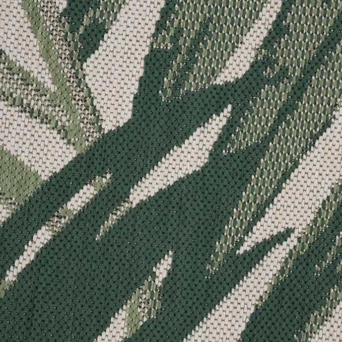 Tropical Outdoor Rug Palm Tree & Jungle Design Flatweave in Green Beige, Size: 4'7" x 6'7"