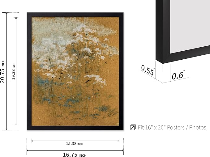 Poster Master Vintage Wild Flowers Poster - Retro Tonal Botanical Painting Print - Abstract Art - Floral Art - Farmhouse Art - Aesthetic Flower Shop or Living Room Wall Decor, 16x20 Black Framed