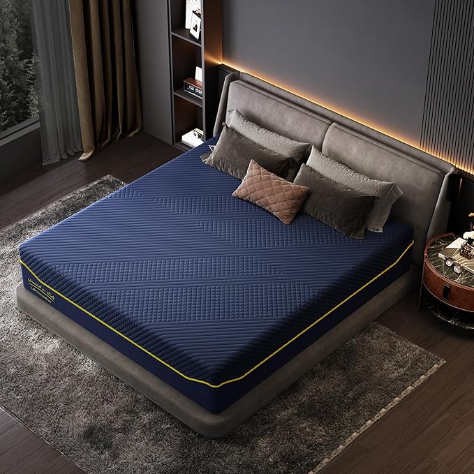 DlandHome 12Inch King Memory Foam Mattress for Back Pain,Cooling Copper Gel Bed in a Box,CertiPUR-US Certified, Therapeutic Medium Firm, 75x79x12 Blue