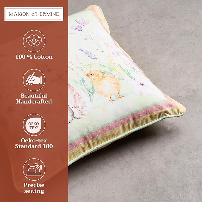 Maison d' Hermine Decorative Pillow Covers 18 x 18 Inch Square 100% Cotton Throw Pillow Covers with Invisible Zipper Cushion Case for Living Room Couch, Chair, Sofas, Bedroom, Home (Easter Zest)