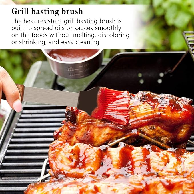 Grill Tools Set Stainless Steel, Grill Utensils Set with Wood Handles, Barbecue Tools Set for Outdoor, Ideal Grill Kit for Cooking. (5A)