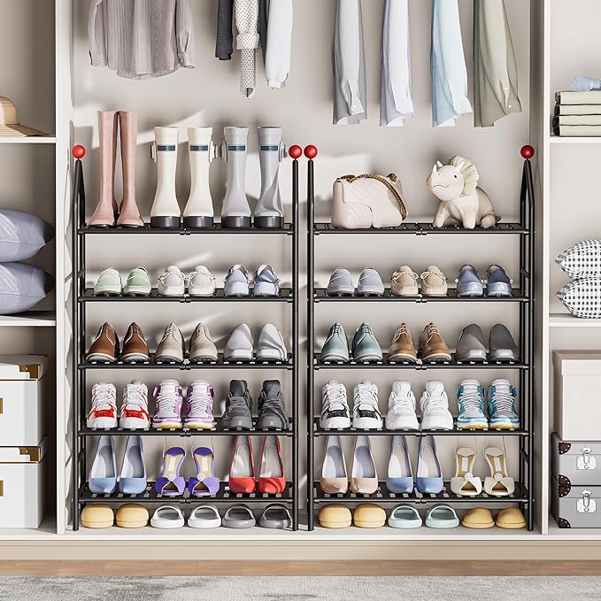 Shoe Rack, 5-Tier Shoe Organizer, Metal Storage Shelf, Shoe Rack for Closet, Free Standing Shoe Racks for Entryway, Garage & Doorway, Sturdy Shoe Shelves, Black