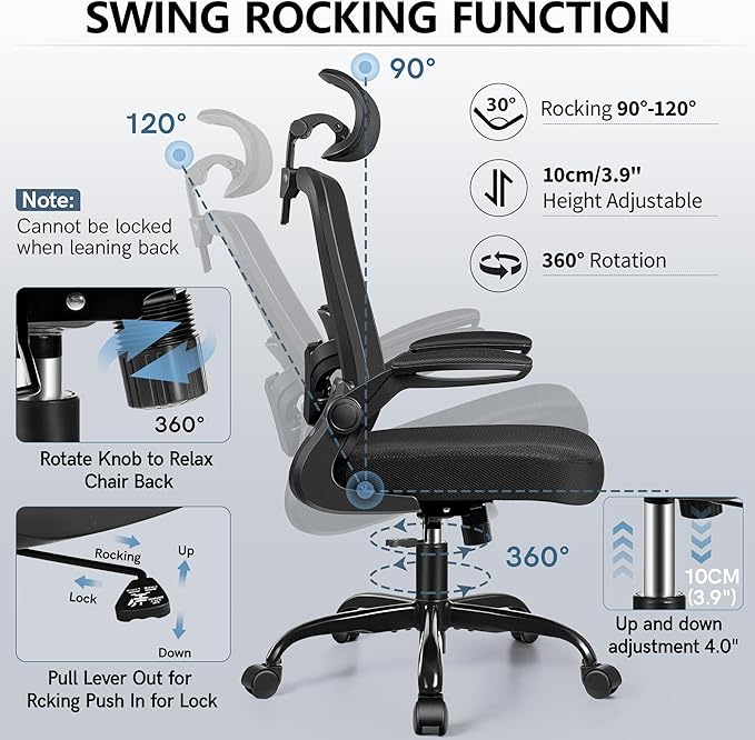 FelixKing Ergonomic Office Chair with Adjustable Headrest, Desk Chair Lumbar Support Swivel Task Chair with Flip up Armrests, Computer Gaming Chair for Home/Conference Room (Black)