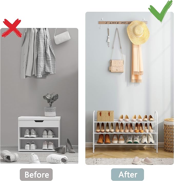 Hoctieon 3 Tier Mesh Style Shoe Rack, Entryway Shoe Shelf, Shoe Storage Organizer, Shoe Rack for Closet, Space Save for Bathroom, Garage, Hallway, Bedroom, Living Room, White