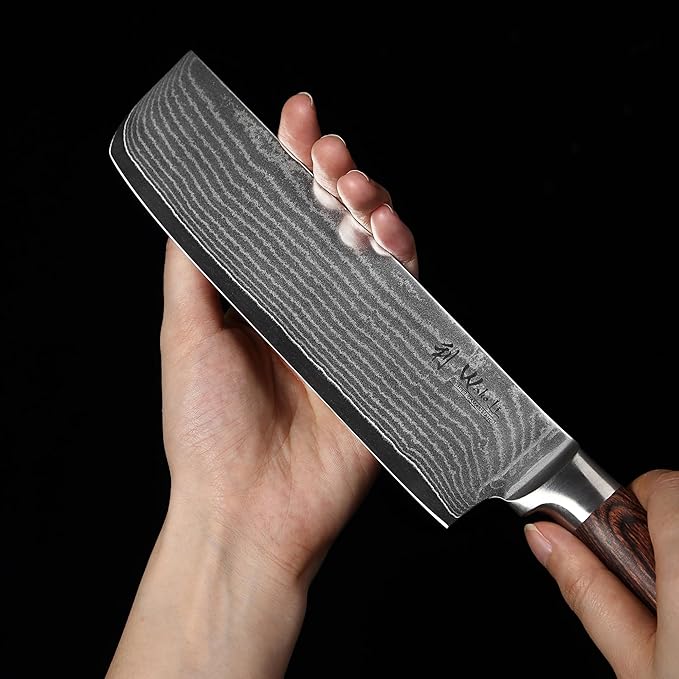 Wakoli Damascus Nakiri & Chef Knife 7-inch - 67-Layer VG10 Core Steel, Razor Sharp Japanese Vegetable Knife with Pakkawood Handle, for Precision Chopping, Slicing & Cuisine - Gift Box (EDIB)
