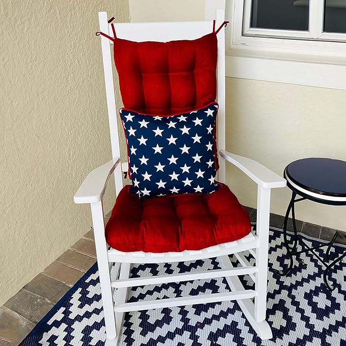 Rave Ruby Red Porch Rocker Cushions - Extra-Large - Indoor-Outdoor: Fade Resistant, Weatherproof - Latex Foam Filled Rocking Chair Seat Cushion & Backrest Pad Set - Solid Color
