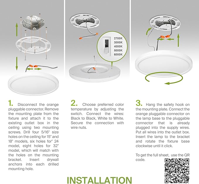 ASD LED 24" Round Flush Mount Ceiling Light Fixture, Low Profile Surface Lighting | 5CCT, Dimmable, Ultra-Thin, ETL Listed | 38W 2700LM 2700-6000K 100-277V | Kitchen, Bedroom, Hallway Lamp | White