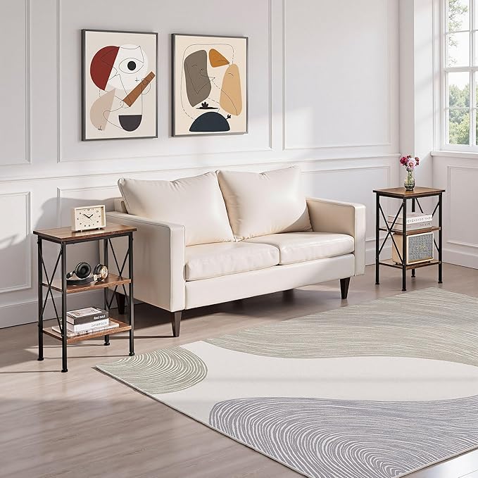 VECELO Versatile Side/End Table with Storage Shelf Nightstands for Living Room,Bedroom Furniture (Set of 2), Shelves, Retro Brown