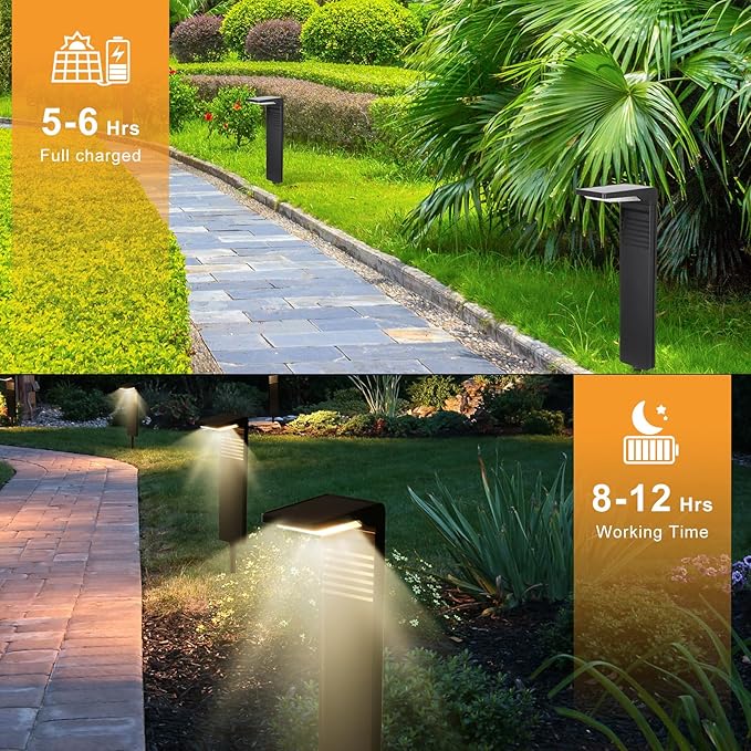 Solar Pathway Lights, 2 Pack LED Solar Lights Outdoor Waterproof, Bright Landscape Path Lights for Yard Patio Driveway Walkway Decorative with Warm and Cool White Light