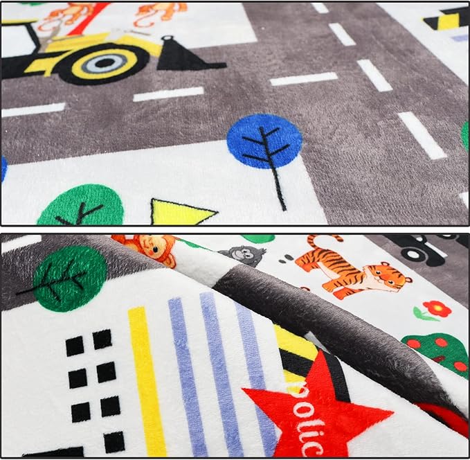 Kids Car Playmat, Kids Rug for Playroom Car Mat Town City Road Traffic Rugs, Play Mat for Floor, Extra Large Boys Kid Car Track Play Rug (Style Five, 78.7X 59 INCH)