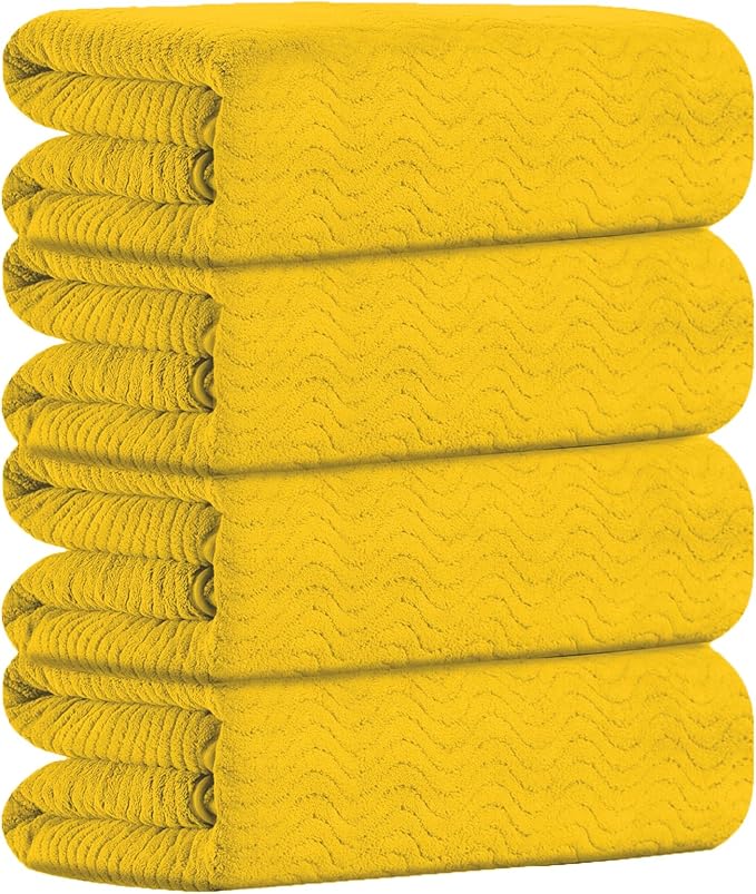 Bath Towel Set of 4, Extra Large Towels Oversized 35x70 Inch Shower Bathroom Towels Highly Absorbent Quick Dry Towel Textured Soft Bath Sheet Towels Set for Bathroom Hotel SPA Fitness Camping (Yellow)