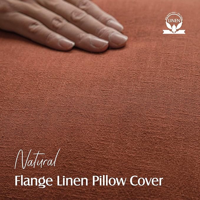 Foindtower Set of 2 Decorative Linen Fringe Throw Pillow Covers Boho Farmhouse Cushion Cover with Tassels Soft Accent Pillowcase for Couch Sofa Bed Living Room Home Decor, 26×26 Inch, Fall Rust Orange