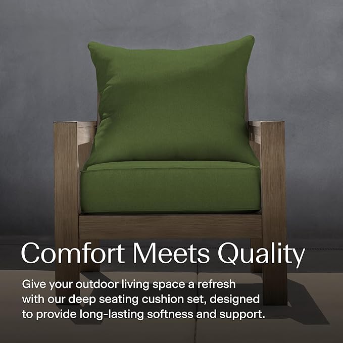 Honeycomb Outdoor Deep Seat, 24 x 23, Textured Solid Artichoke Green Chair Cushion for Patio Furniture