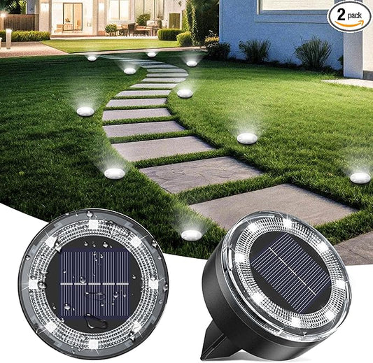 Mini Solar Ground Lights, 2 Pack Solar Lights Outdoor Waterproof, Upgraded LED Flat Landscape Lighting for Outside Pathway Garden Patio Yard Driveway,Cold White